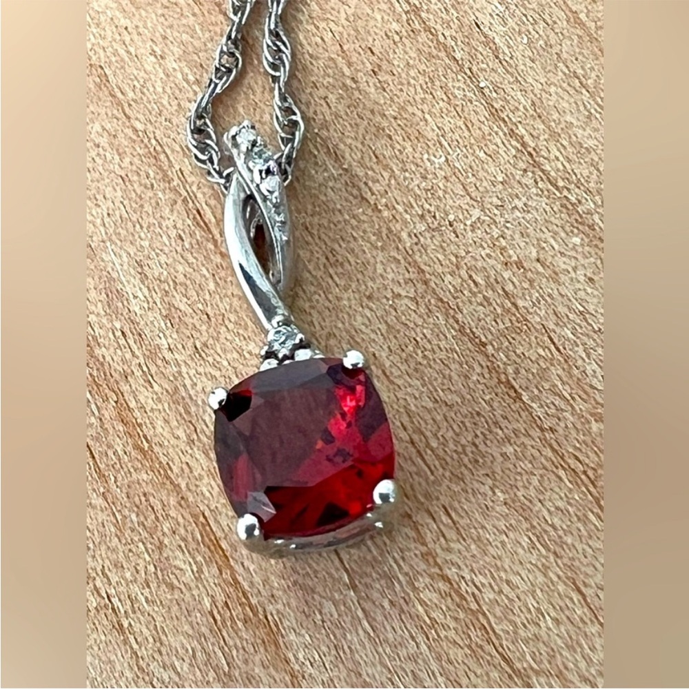 925 Sterling silver red stone pendant necklace January birthstone